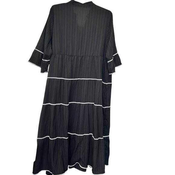 Dress Midi Maxi Black Tiered Boho Peasant Ric-Rac Trim 4XL Bell Sleeves SHEIN - Picture 6 of 8